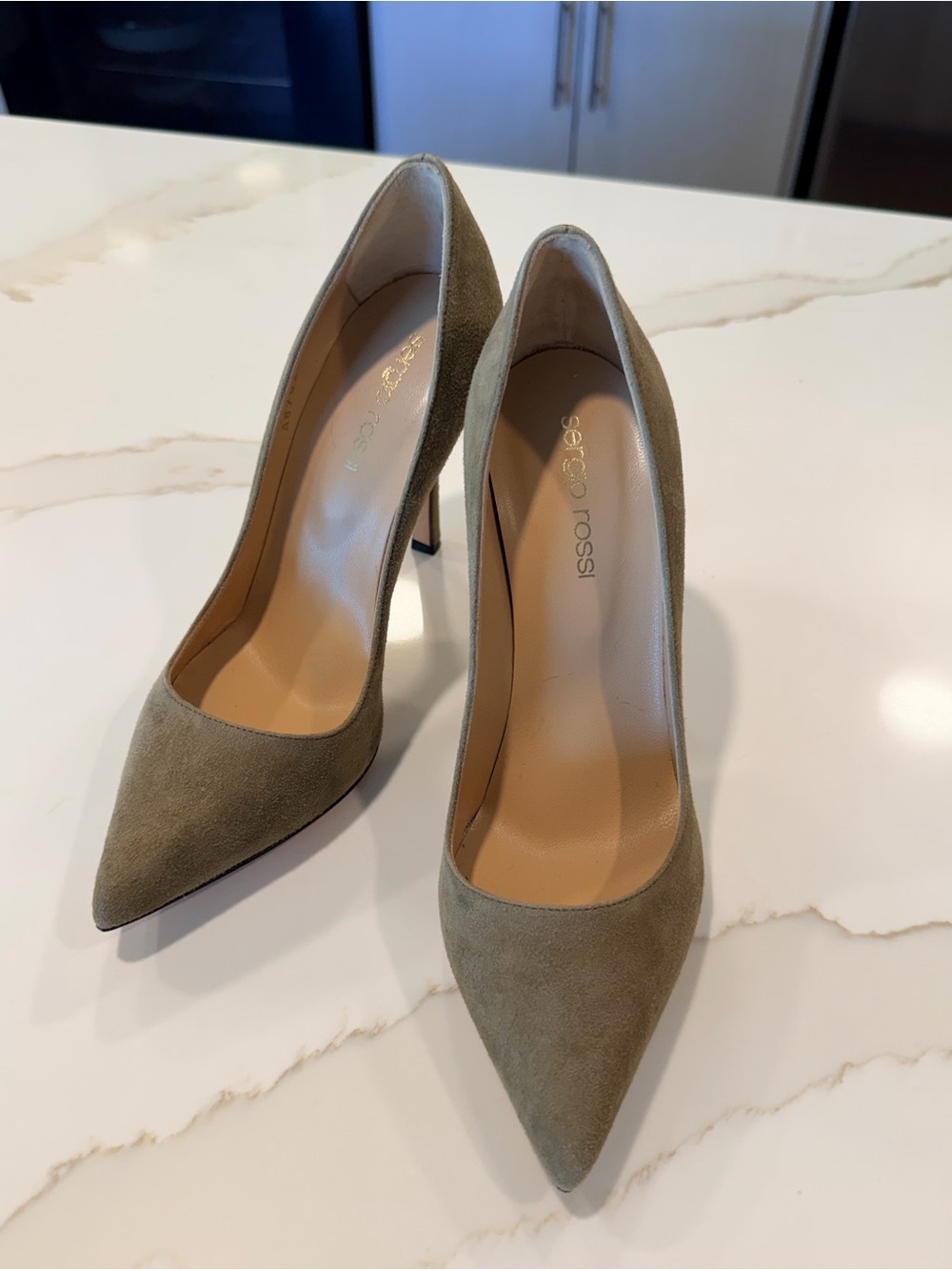 Gianvito Rossi Olive Suede Pointed Pumps